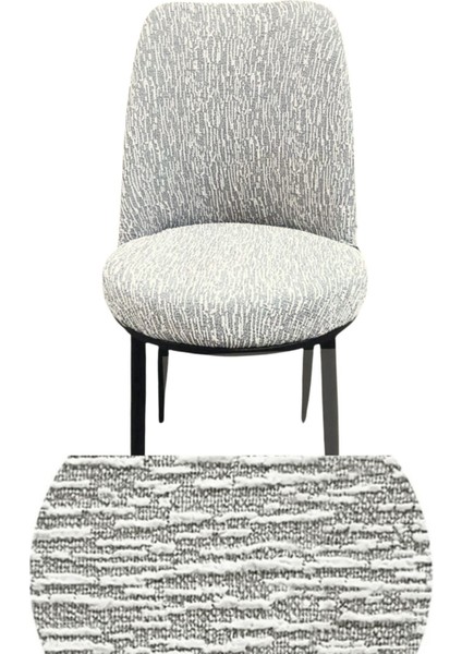 Bej Dokuma Jakarlı Oval Sandalye Kılıfı, Lastikli ve Esnek, Yıkanabilir