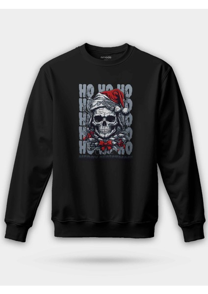 Yılbaşı Şapkalı Kuru Kafa Baskılı Unisex Regular Sweatshirt
