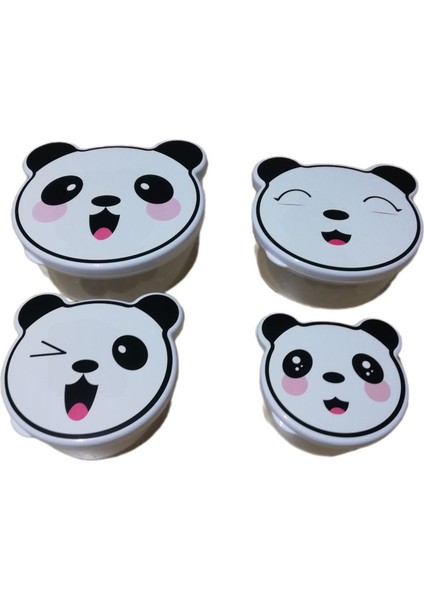 Renkli 4'lü Saklama Kabı Seti - Sevimli Panda Desenli, Pratik ve Şık Ev ve Mutfak Kullanımı