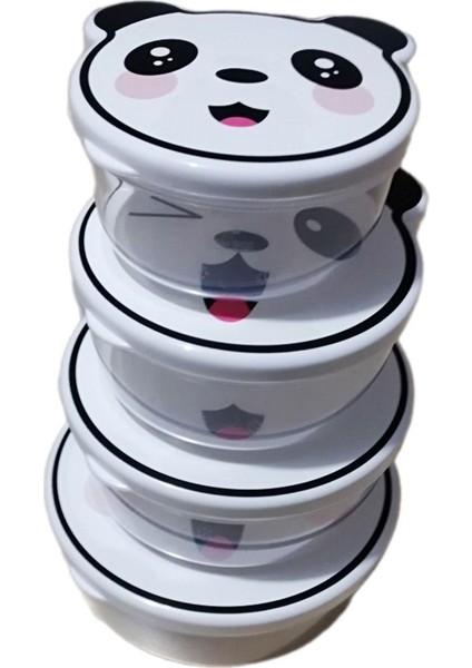 Renkli 4'lü Saklama Kabı Seti - Sevimli Panda Desenli, Pratik ve Şık Ev ve Mutfak Kullanımı fiyatları