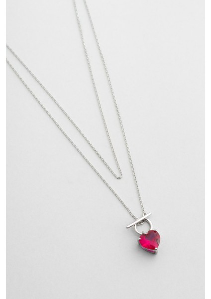 Amour 18 Ayar Beyaz Altın Kaplama 43 cm Gümüş Kolye