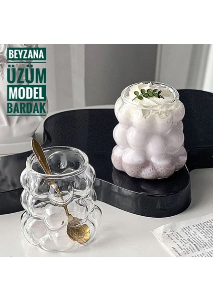 Boncuk ve Üzüm Şekilli, Isıya Dayanıklı Borosilikat Kahve Bardağı, Şık ve Kullanışlı