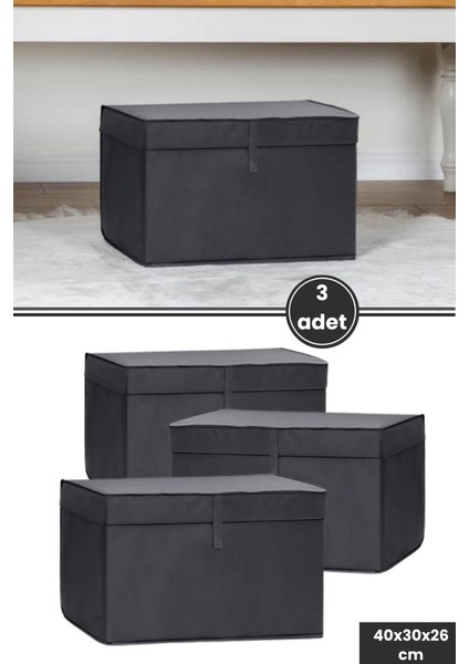 Kazak Kutu Hurç 3'lü Set, Çorap Havlu Çamaşır Kıyafet Düzenleyici Mukavva Destekli (40X30CM) 3 Adet Antrasit