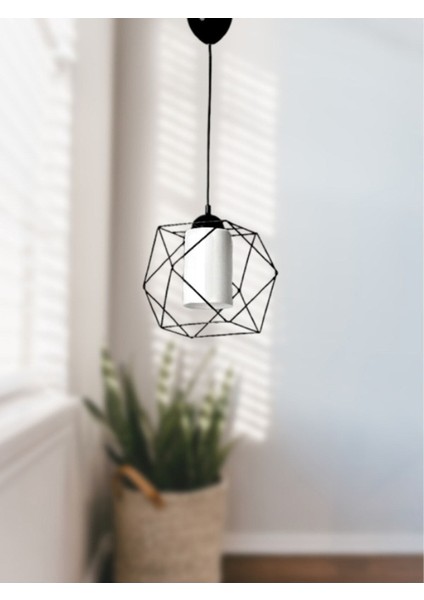 Kare Tekli Beyaz Mikalı Siyah Sarkıt Avize, Şık ve Modern Aydınlatma Seçeneği