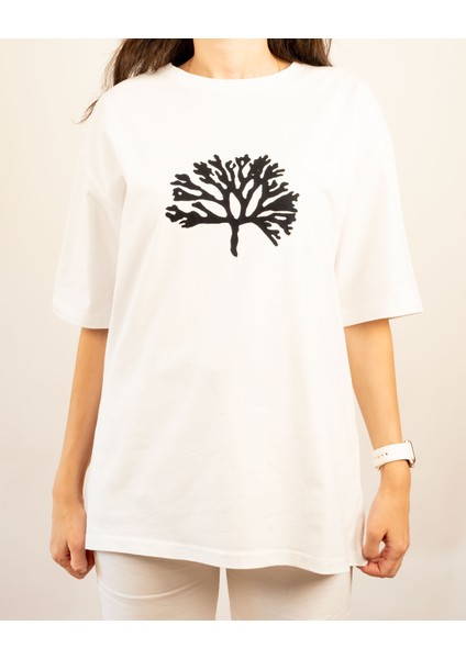 Hayat Ağacı Desenli Oversize Taş Baskı Tişört – %100 Ege Pamuğu fiyatları