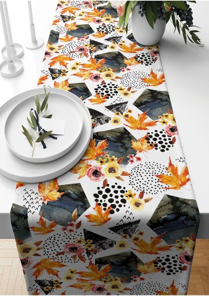 Turuncu 40X140 cm Kuru Yaprak ve Mermer Desenli Süet Dokuma Ürün