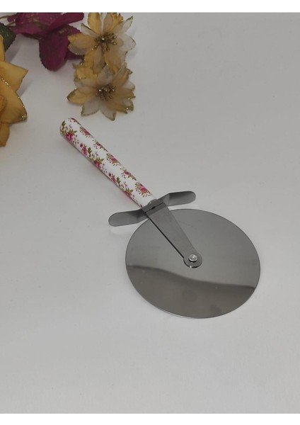 Şık Çiçek Desenli Paslanmaz Çelik Hamur ve Pizza Kesici