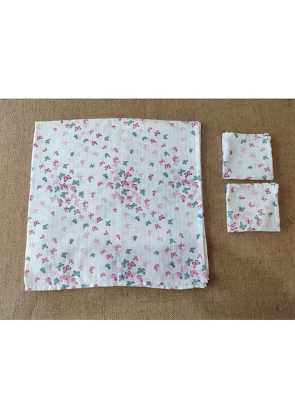 Pembe Müslin Battaniye ve Örtü Seti, 2 Mendil, %100 Pamuk, 85X85 cm