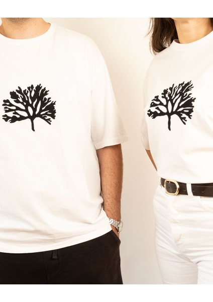 Hayat Ağacı Desenli Oversize Taş Baskı Tişört – %100 Ege Pamuğu modelleri