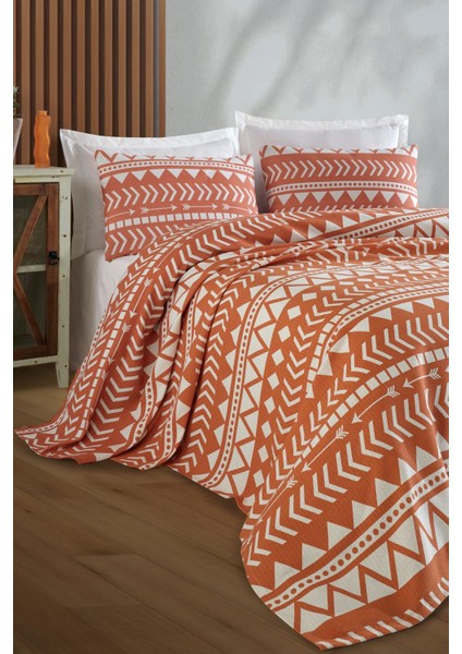 Canlı Turuncu Doğal Pike Baskılı Tek Kişilik Yatak Takımı
