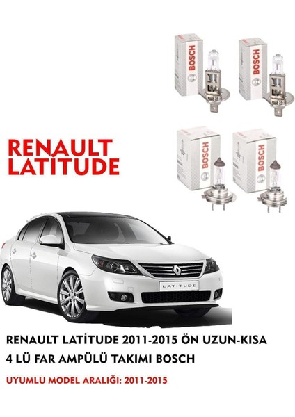 Renault Latitude 2014 Model Ön Uzun-Kısa 4 Lü Far Ampülü Takımı