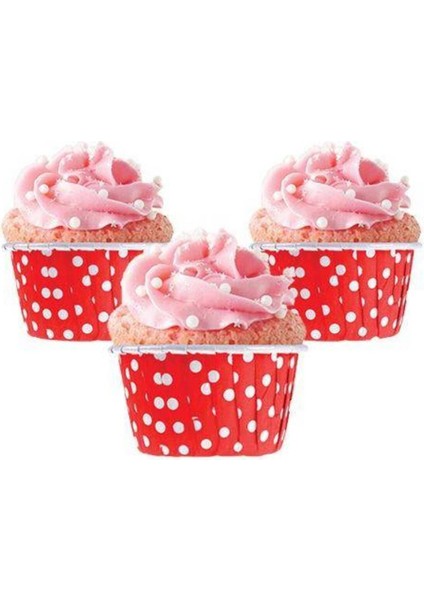 Kırmızı Puanlı Muffin Kek Kapsülü 25 Adet, Renkli ve Şık Tasarım