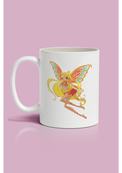 Beyaz Winx Stella Baskılı Kupa Bardak, Şık ve Renkli Tasarım