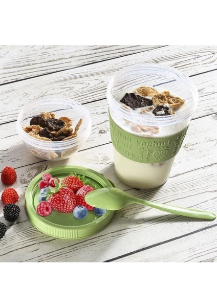 Pratik Taşınabilir Kaşıklı Atıştırmalık ve Yoğurt Kabı, Yeşil, AP-9199