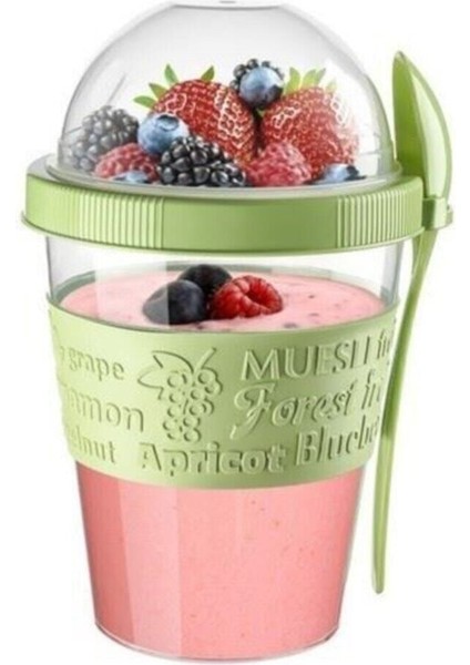 Pratik Taşınabilir Kaşıklı Atıştırmalık ve Yoğurt Kabı, Yeşil, AP-9199 fiyatları