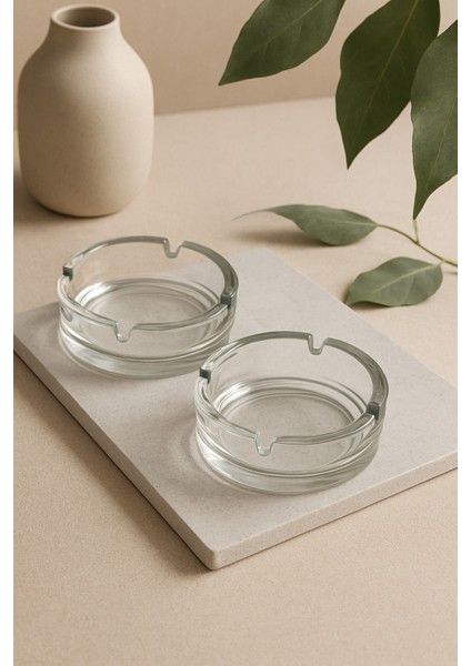 2'li Beyaz Cam Küllük, Yuvarlak Kül Tabağı, 10,5 Cm, Şık ve Kullanışlı