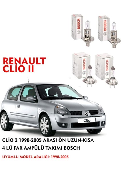 Clio 2 2003 Model Ön Uzun-Kısa 4 Lü Far Ampülü Takımı Sarı