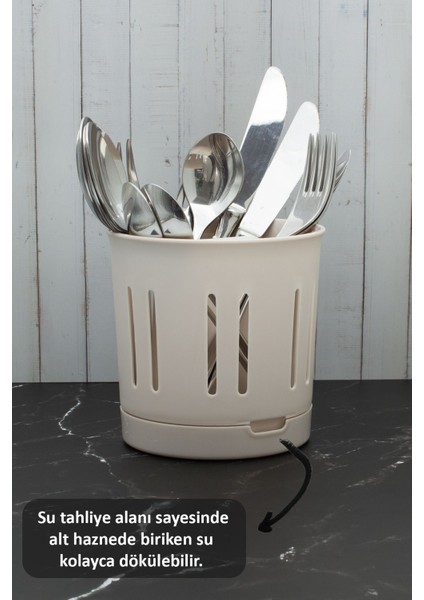 Krem Renkli Modüler Tezgah Üstü Kaşıklık ve Mutfak Organizeri