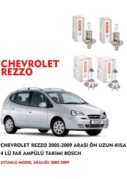 Chevrolet Rezzo 2009 Model Ön Uzun-Kısa 4 Lü Far Ampülü Takımı