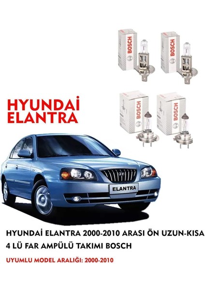 Hyundai Elantra 2007 Model Ön Uzun-Kısa 4 Lü Far Ampülü Takımı