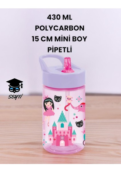 Desenli Pipetli 430 ml Matara, Zararsız Polykarbon Malzeme ile Şık ve Hafif