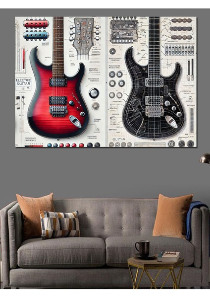 Renkli Müzik ve Gitar Temalı Dekoratif Kanvas Tablo, Ahşap ve Mdf. modelleri