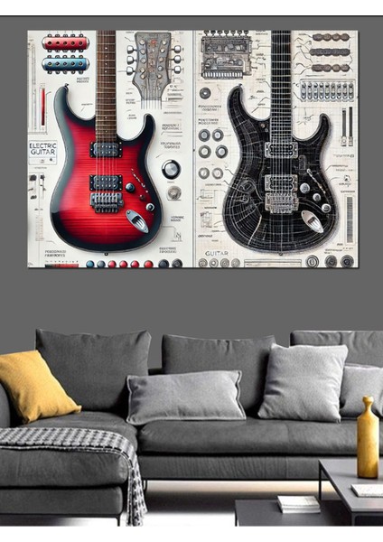Renkli Müzik ve Gitar Temalı Dekoratif Kanvas Tablo, Ahşap ve Mdf. indirimleri