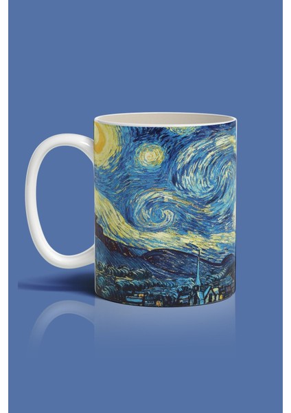 Beyaz Starry Night Desenli Seramik Kupa, Şık ve Kullanışlı Içecek Kabı