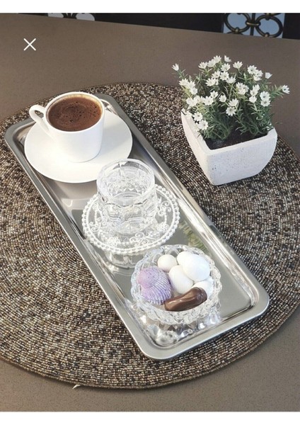 Paslanmaz Çelik Dikdörtgen Kahve Sunum Tepsisi 33X13CM, Şık ve Dayanıklı Ürün
