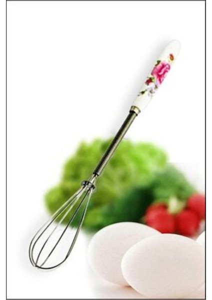 Mini Metal Çırpıcı, Porselen Saplı, Kullanışlı ve Şık Mutfak Gereci