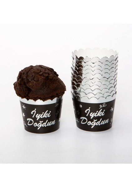 Yaldızlı Siyah 12'li Kek Kalıbı, 6.5x5 Cm, Dayanıklı ve Şık Mutfak Gereci