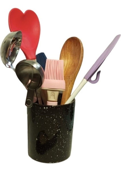 Şık Siyah Seramik Tezgah Üstü Kaşıklık ve Kavanoz Seti fiyatları