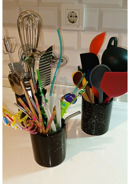 Şık Siyah Seramik Tezgah Üstü Kaşıklık ve Kavanoz Seti indirimleri