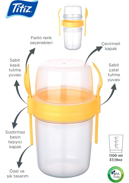 Sarı 800 ml Müsli Kabı, Pratik ve Dayanıklı, Güzel Tasarım