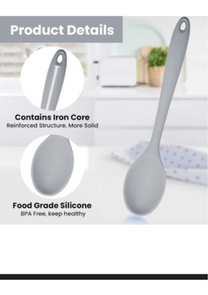 Gri 28CM Sert Uçlu Isıya Dayanıklı Yanmaz Silikon Yemek Kaşığı modelleri