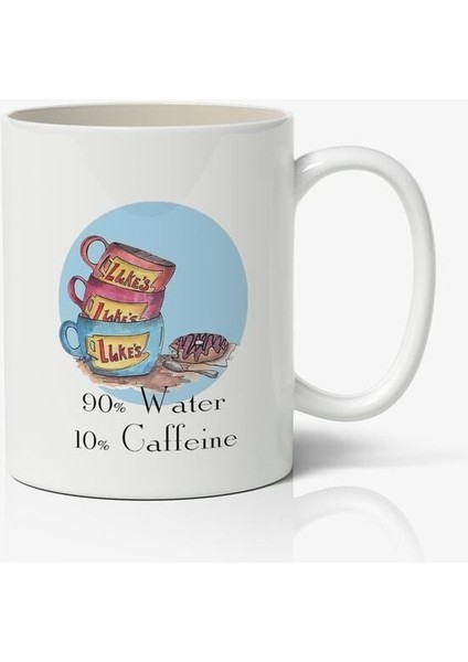 %90 Su %10 Kafein Baskılı Beyaz Kupa Bardak, Şık ve Kullanışlı Tasarım