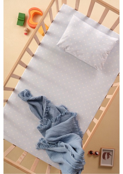 Mavi %100 Pamuk Poplin Çarşaf ve Yastık Kılıfı, Lastiksiz, 100X150CM ve 35X45CM fırsatları