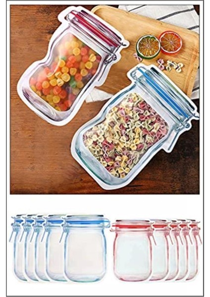 2 Boy Kavanoz Görünümlü Kilitli Poşetler, 500ML ve 620ML, 10'lu Set