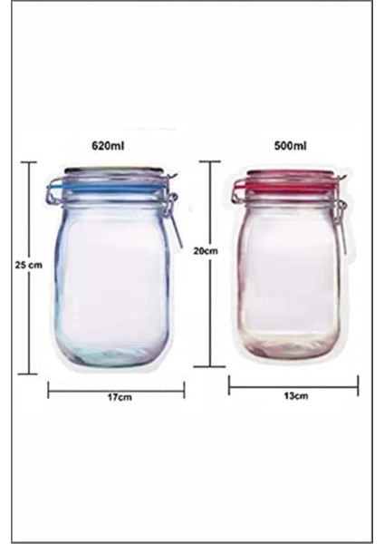 2 Boy Kavanoz Görünümlü Kilitli Poşetler, 500ML ve 620ML, 10'lu Set fiyatları