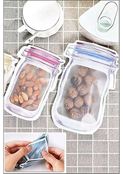 2 Boy Kavanoz Görünümlü Kilitli Poşetler, 500ML ve 620ML, 10'lu Set modelleri