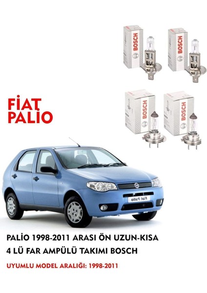 Palio 2001 Model Ön Uzun-Kısa 4 Lü Far Ampülü Takımı