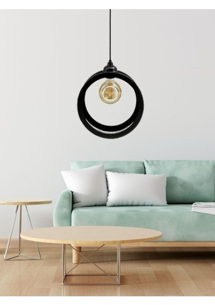 Şık Siyah Endüstriyel Metal Hasır Tel Dairesel Sarkıt Avize Aydınlatma