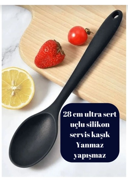 Içi, Sert Uçlu, Isıya Dayanıklı, Yanmaz, Yapışmaz Silikon Yemek Kaşığı, Siyah Renk fırsatları