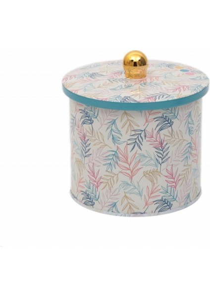 Yuvarlak 14 cm Metal Saklama Kabı, Turkuaz Desenli, Şık ve Kullanışlı fiyatları