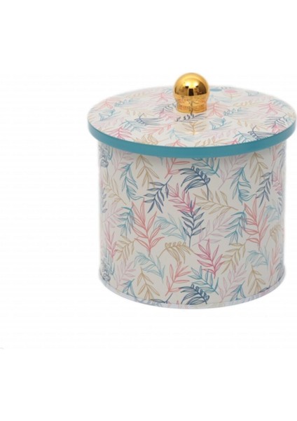 Yuvarlak 14 cm Metal Saklama Kabı, Turkuaz Desenli, Şık ve Kullanışlı modelleri