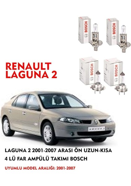 Laguna 2 2002 Model Ön Uzun-Kısa 4 Lü Far Ampülü Takımı
