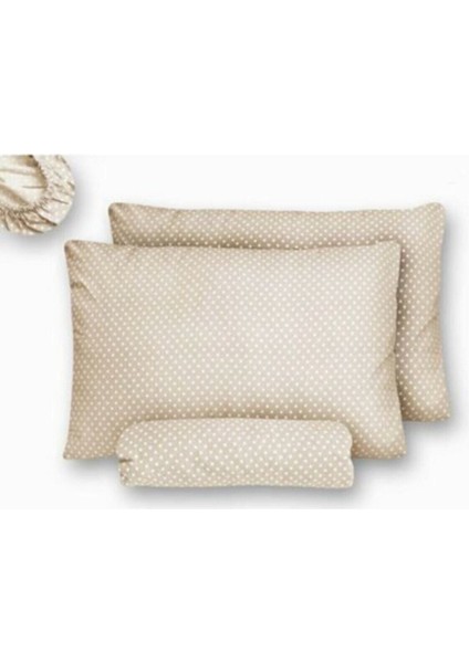 Bej Puantiyeli Çift Kişilik Lastiksiz Çarşaf Takımı 240X260