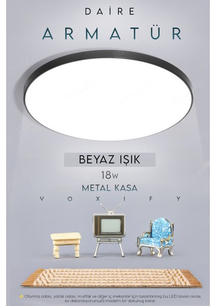 Siyah Yuvarlak LED Tavan Lambası, 18W, Şık ve Modern Aydınlatma Seçeneği