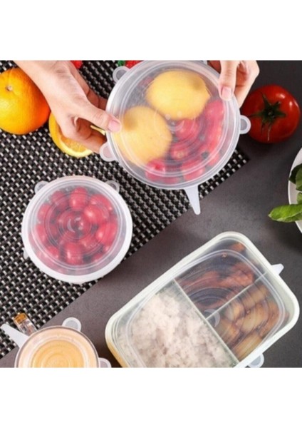 6'lı Silikon Sızdırmaz Tencere Kapağı ve Bonesi, Beyaz, Sağlam ve Kullanışlı