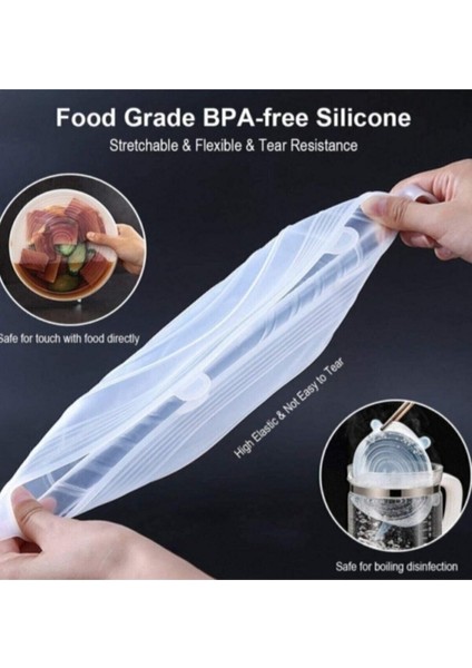 6'lı Silikon Sızdırmaz Tencere Kapağı ve Bonesi, Beyaz, Sağlam ve Kullanışlı